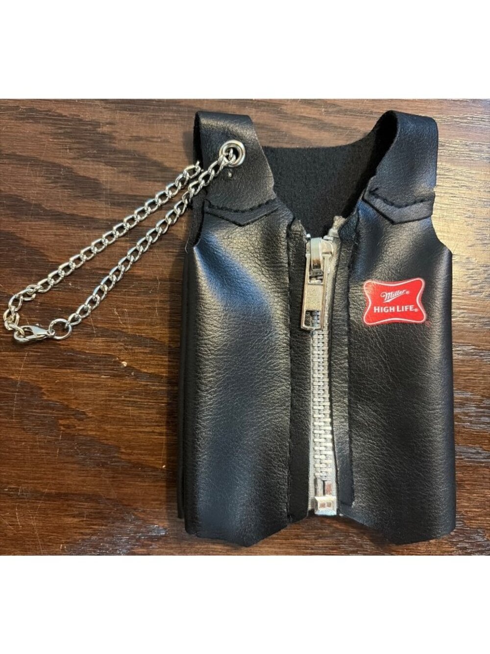Miller High Life Harley-Davidson Mini Black Leather Vest Bottle Holder w/ Chain